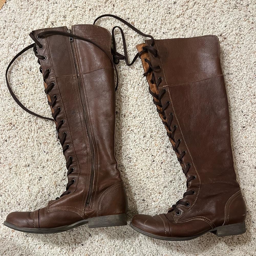 Ziti Girl size 9M Lace and Zip up Leather Knee High Boots
